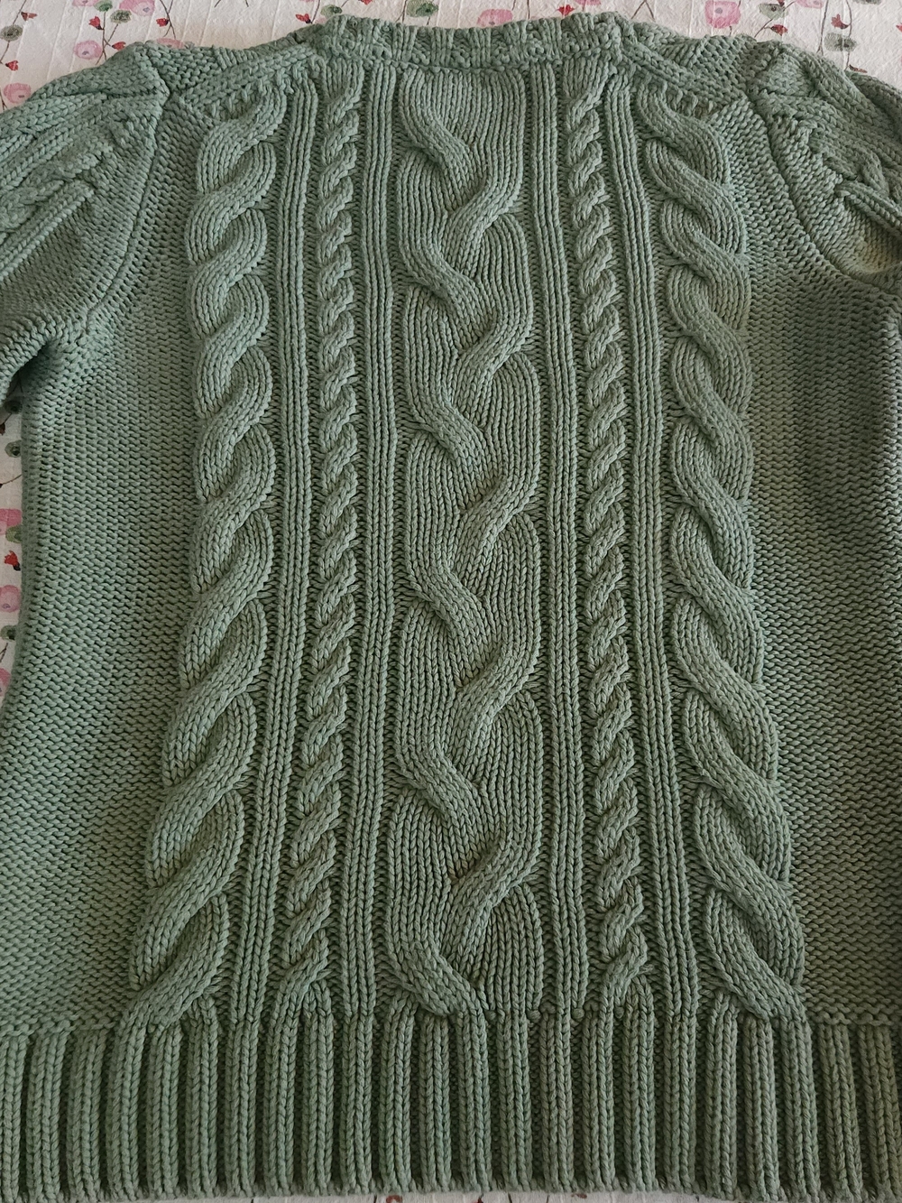 L.L. Bean Double L Cable Crewneck Sweater Sage Green Bay Leaf Cotton Size Small - Picture 6 of 12
